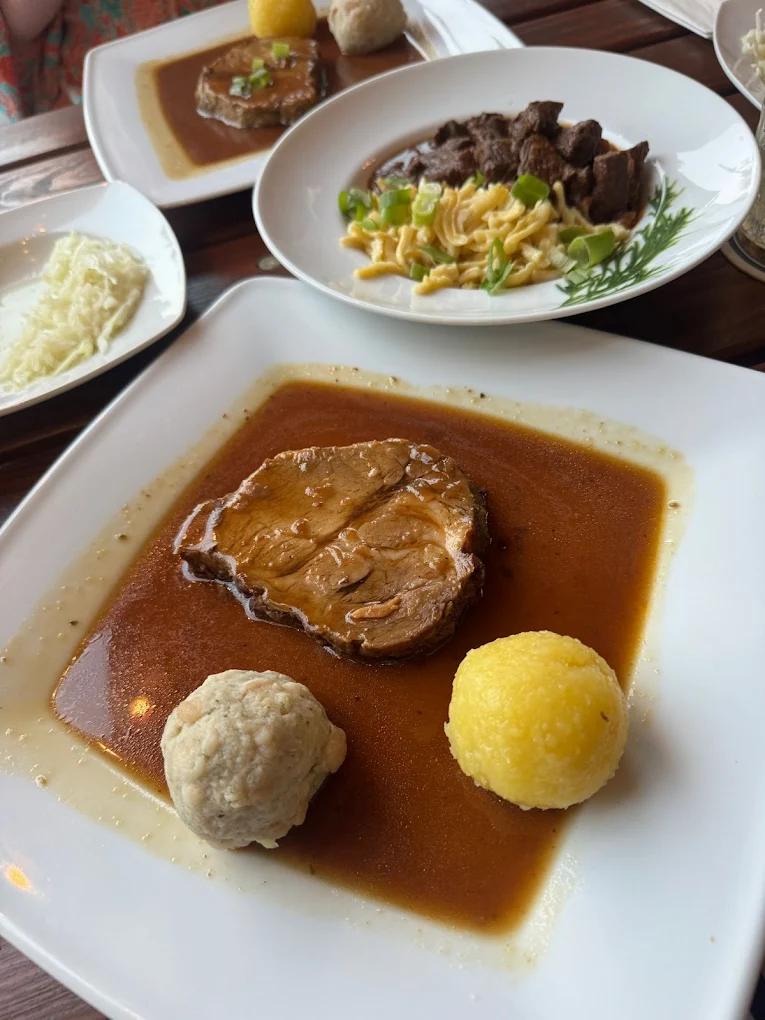 Schweinebraten — Bavarian roast pork with dumplings